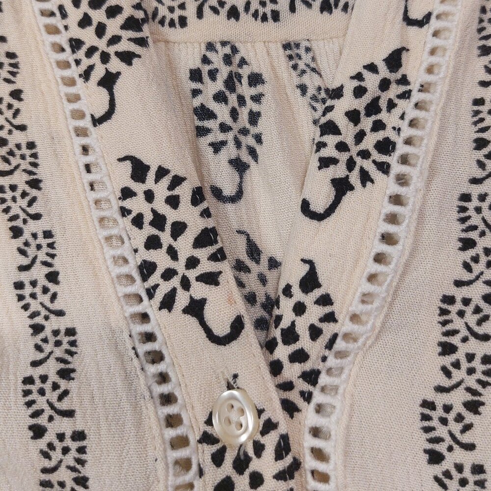 Loft Cream and Black Long Sleeve Half Button Down Boho Sheath Dress - Picture 15 of 15